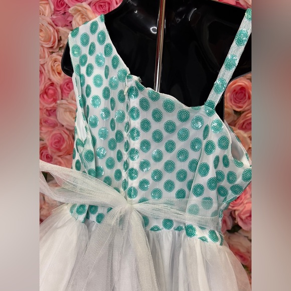 Little Girls White with Aqua Mint Bodice Dress Size 12 # M912 - Picture 9 of 11